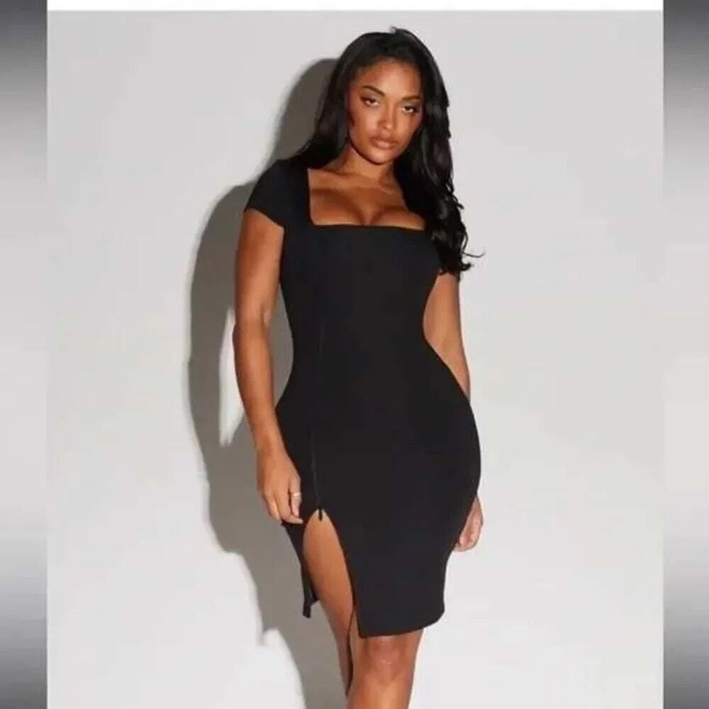 TA3 Squarey Short Sleeve Shapewear Dress XL Black Regular Long NWT